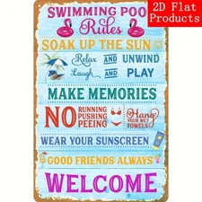 2D Flat 8x12 Inch Funny Swimming Pool Rules Sign- Durable Metal Decor For Pool H