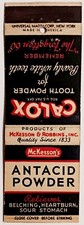McKesson's Antacid Powder, Calox Tooth Powder Vintage Matchbook Cover