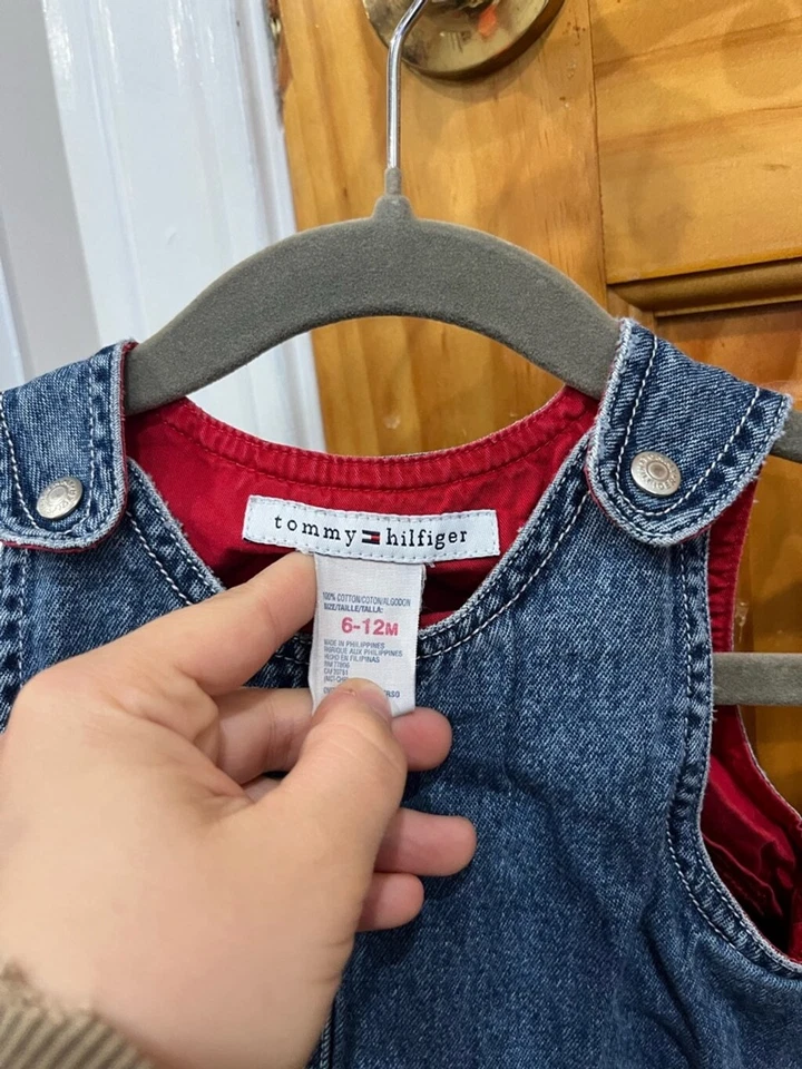 Vestido de Colección Años 90 TOMMY HILFIGER TOMMY TOMMY Bebé Denim Correa a Presión Talla 6-12 Meses Foto 2 de 4