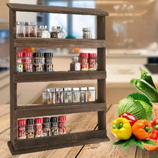 Wooden Spice Rack Organizer 4 Tier Hanging Spice Jars Storage Racks for Kitchen