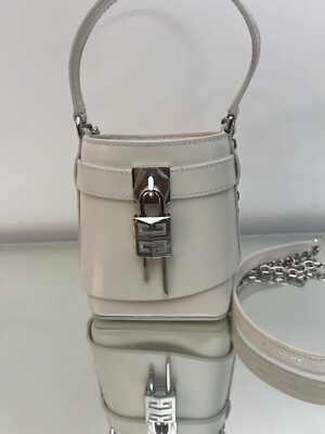 GIVENCHY Micro Shark Lock bucket bag in Box leather Ivory