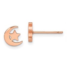Stainless Steel Rose IP-Plated Half Moon And Star Post Earrings