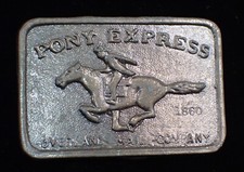 VINTAGE SMALLER SIZE PONY EXPRESS OVERLAND MAIL COMPANY BELT BUCKLE SINCE 1860