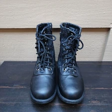 Top Moda Sz 5.5 Combat Boot Black-On-Black Leopard Print Lace Ups - Preowned