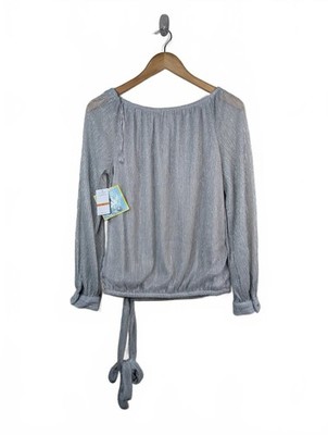 NWT CeCe Silver Shimmer Metallic Blouse Size Small
