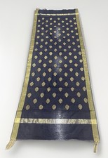 INDIAN SHAWL SCARF SILK WRAP GOLD EMBROIDERY 35 X 95 DARK BLUE