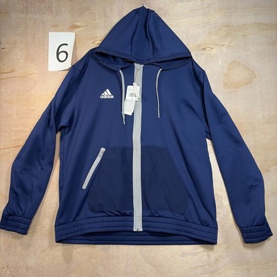 Adidas Men's Full Zip Performance Aeroready Hooded Jacket   Navy Blue XL NWT