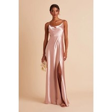 1370NWT Birdy Grey Lisa Long Shiny Satin Bridesmaid Dress Rose Gold Size Small