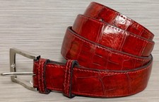 Size 42 Genuine Crocodile / Alligator Skin Handmade Exotic Belt - Red