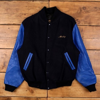 Vintage Niella Bomberjacke L Herren 80er schwarz Showboot Musical Wolle Varsity