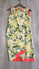 T Tahari Cotton Blend Yellow Green Floral Back Full Zip Sheath Dress Sz 2