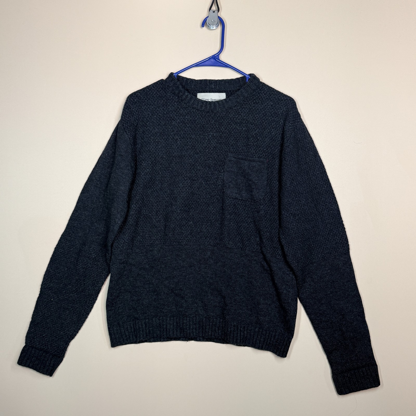 Oliver Spencer Crew Neck Pullover Sweater Charcoal Grey Men's Size Large L