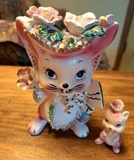 Vintage Porcelain Lipper & Mann Pink Bunny and One Baby Figure- Japan        