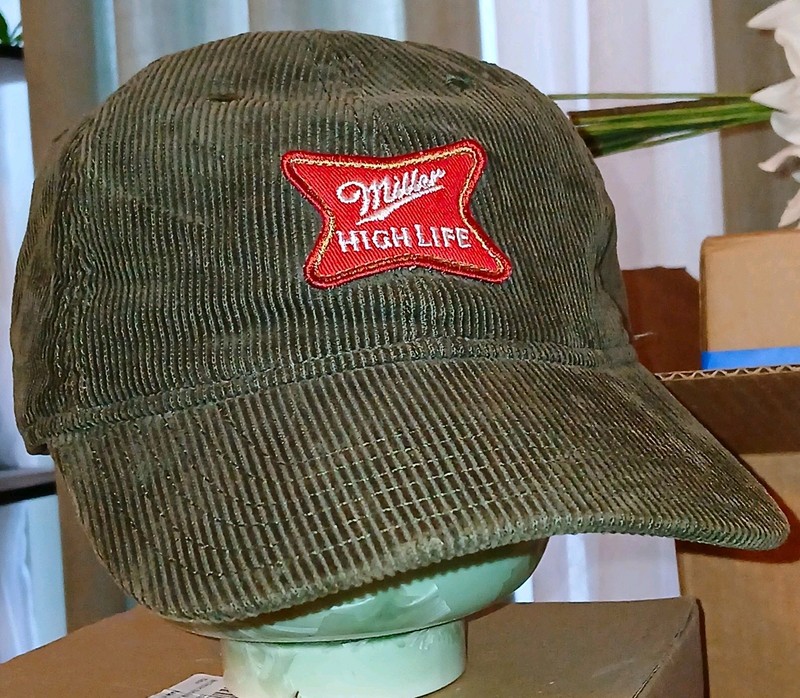 Miller High Life Beer Green Corduroy Breweriana snapback Baseball Cap Hat
