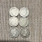 Lot of 6 Barber Dimes 1905-1916 Denver Mint Silver 10C Coins