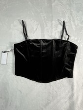 NWT ASTR The Label Velvet Bustier Crop Top Womens L Black