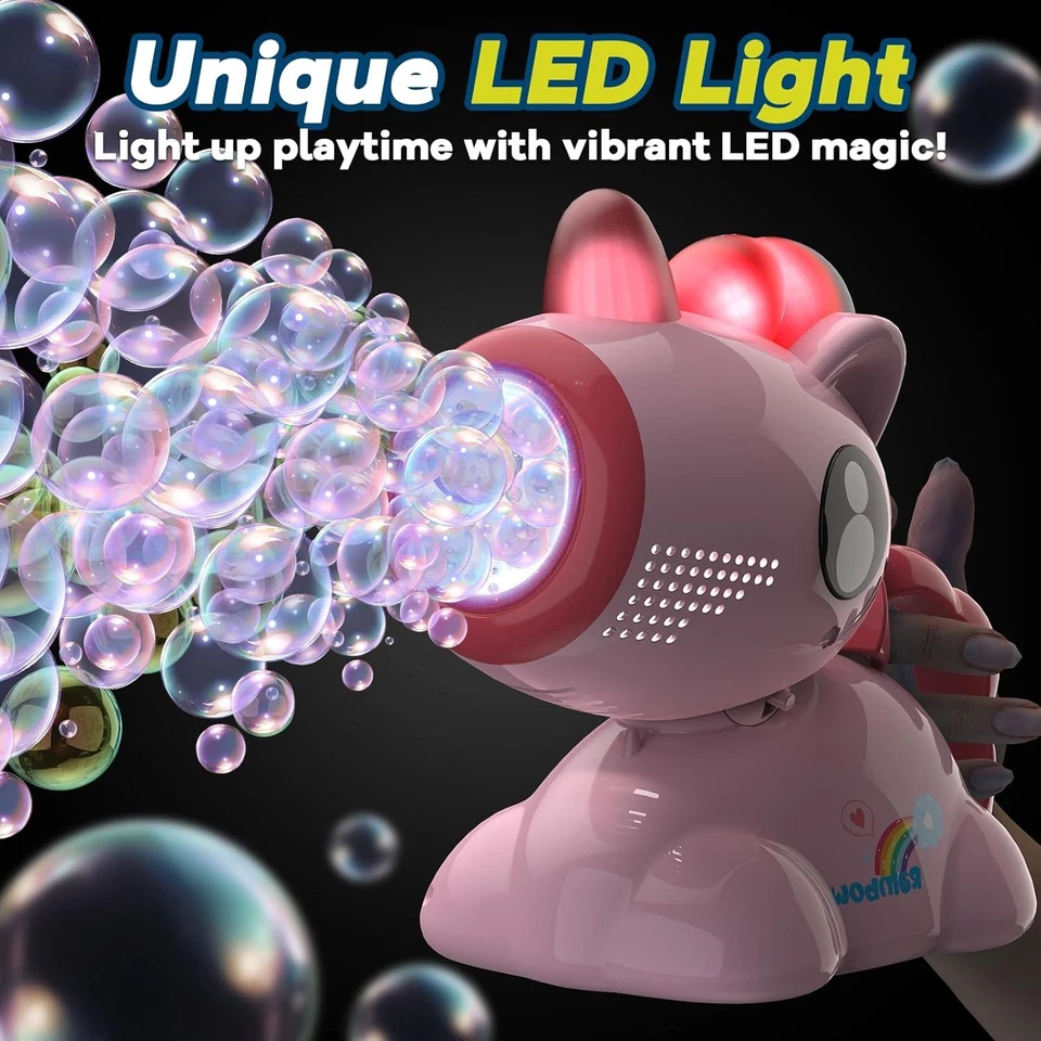 Unicorn Bubble Machine with LED Lights, Non-Toxic Outdoor Kids Toy - Изображение 3 из 4
