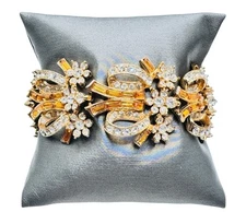 Vintage ORA Topaz Baguette Rhinestone Bracelet Stunning Ribbons & Flowers