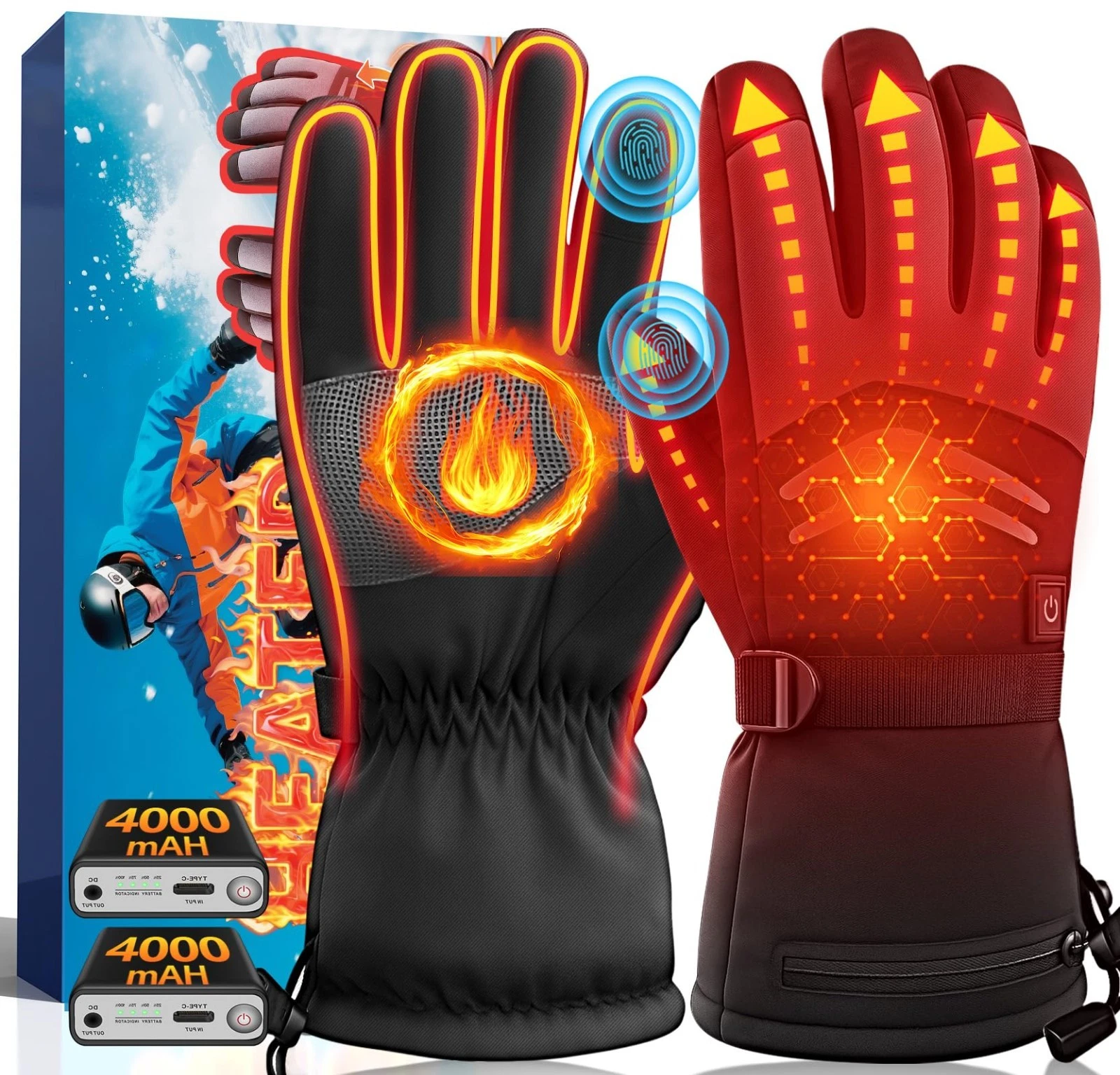 Heated Gloves for Men Women,7.4V 8000mAh Rechargeable Heated Gloves,Waterproof &