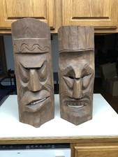 2 Carved Wood Tiki Masks 27  Large Vintage Rare