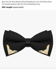 Black Gold Pre-Tied Bow Tie Adjustable Metal Corner Bowtie for Prom Wedding