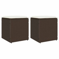 2X Gartenhocker Mit Kissen Poly Rattan Hocker Sitzhocker FußHocker GartenmöBel