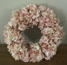 Pink Rose  Hydrangea Floral Wreath Spring Summer Floral Door or Wall Decor 17"