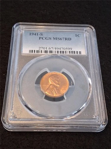 1941-S  LINCOLN WHEAT BACK CENT PCGS MS 67 RD                           #MF-0801