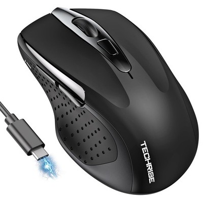 Black Rechargeable Bluetooth 5.0/3.0 2.4G Wireless Mouse 4800 DPI 6 Buttons