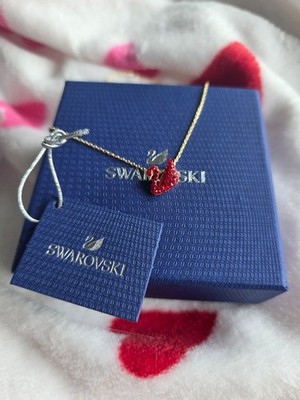 Swarovski Schwan Kette Rot Gold Swan Pendant Original Neu mit Box