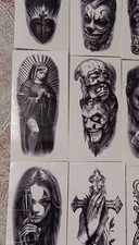 Black Gray Tattoo Flash Sheets Religious, Skull, Dice, Car, Money Designs