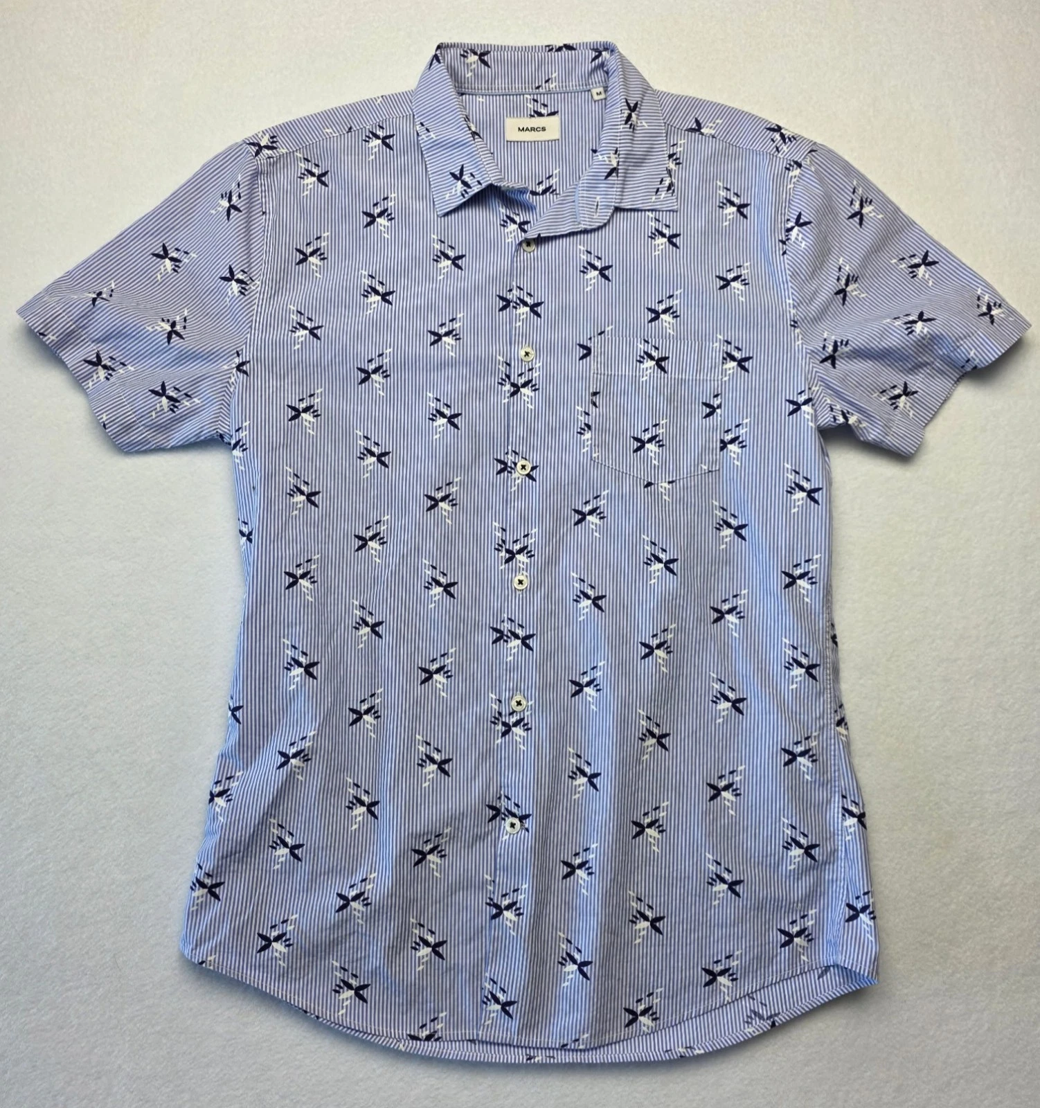 Marcs Stripped Floral Print Button Up Shirt Med Coastal Preppy Casual