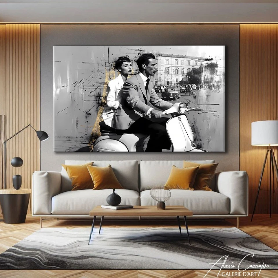 Retro Romance Wall Art Canvas Vespa Couple Print Framed Vintage Italian Art - Image 2 of 4