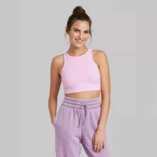 Wild Fable Women's Crop Tank-Top, Ribbed, Fitted, Light Pink, Size S