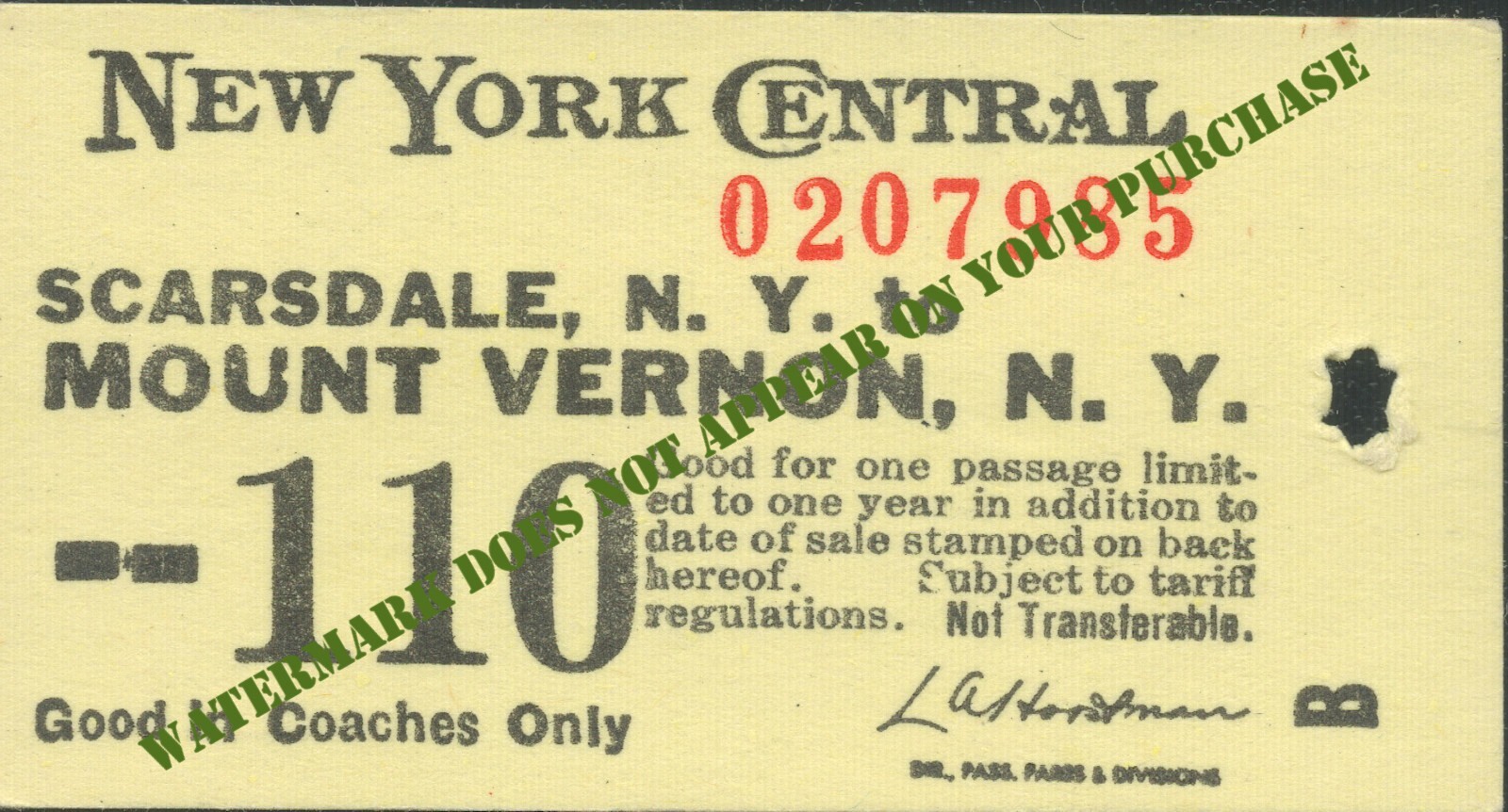 New York Central ScarsdaleMount Vernon punched Edmondson printer's