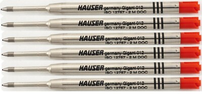 6 Hauser Parker Style Ballpoint Pen Refills, Red Ink, .7mm, Made In Germany