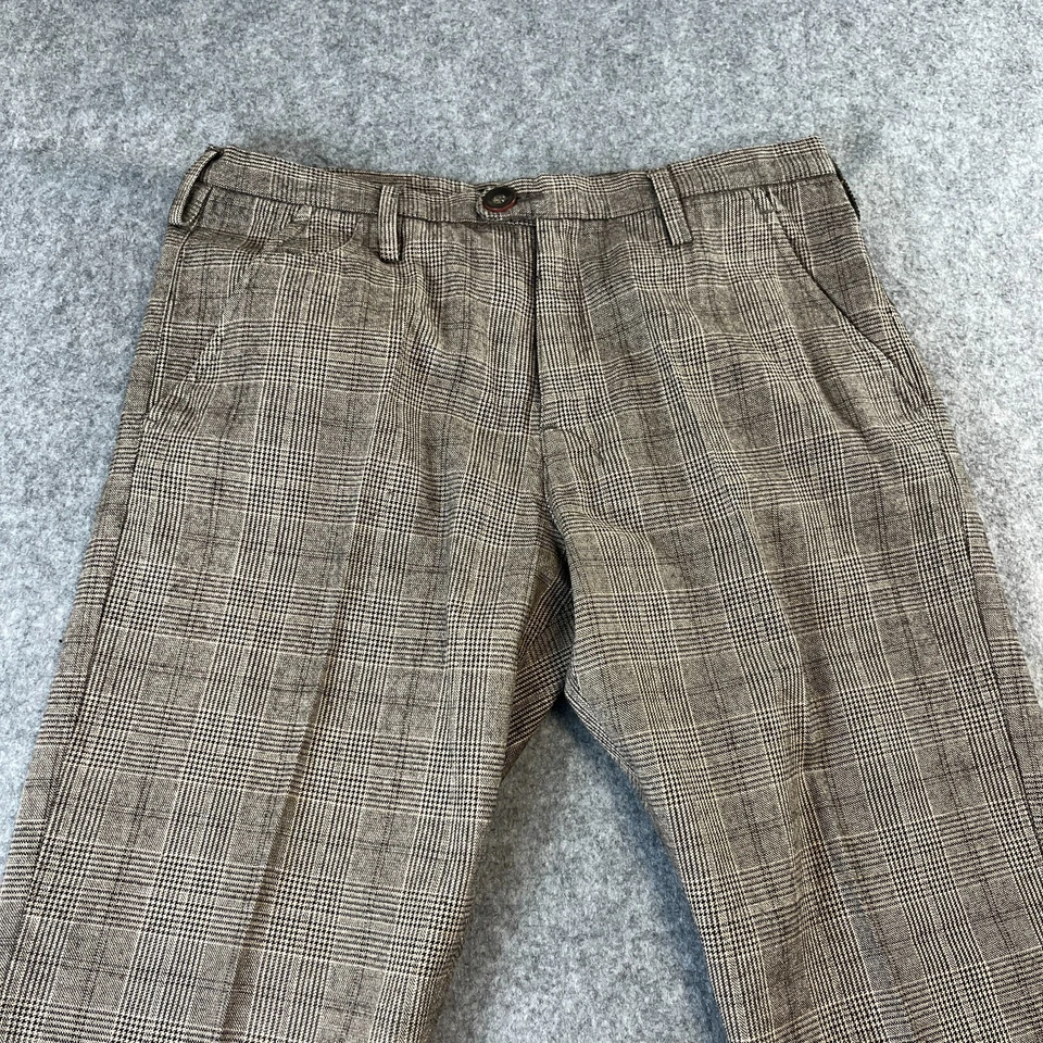 Armani Hombres Pantalones 32 30 Tartán Cuadros Plisados Vestido Pantalones Lana Inteligente Boda Foto 3 de 4
