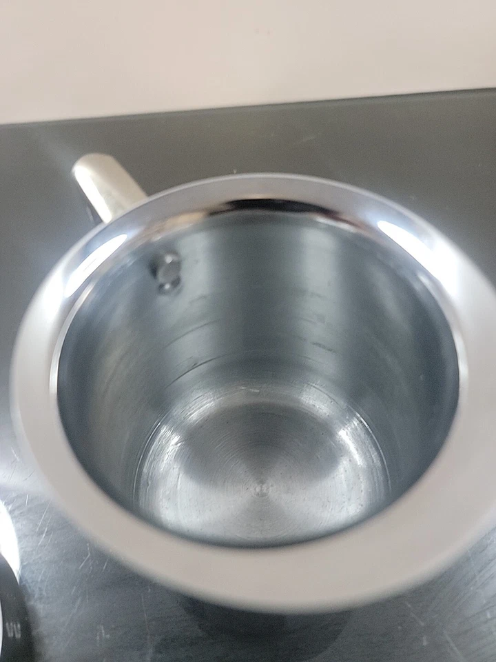 Kromex Chrome Lidded  Creamer Jar Mid-Century Modern Leaf Top 5" - Image 3 of 4