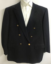 Brioni Men s Double Breasted Peak Black Wool Jacket Gold Round B Buttons Size 46