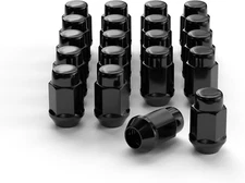 20PCS 1.4 Inch 12X1.5 Closed End Bulge Acorn Black Lug Nuts - Cone Seat 19Mm Hex