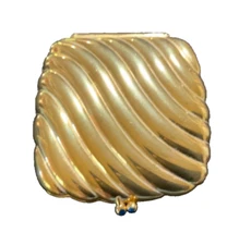Vintage Powder Compact Estée Lauder post 1960 Gold with blue rhinestone clasp #8