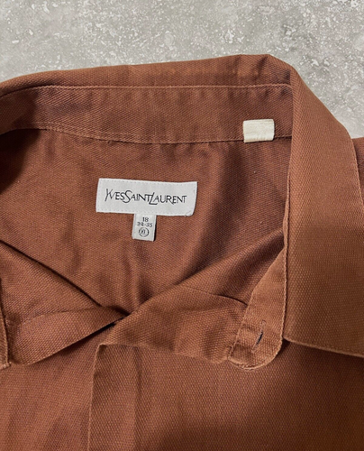 Yves Saint Laurent Vtg YSL Button Shirt Cotton Blend Mens XL 18 Brown 34/35 - Picture 11 of 17