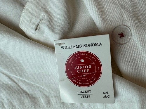 WILLIAMS SONOMA Youth Kids M/L Junior Chef Jacket Kitchen White Costume New NWT - Picture 3 of 8