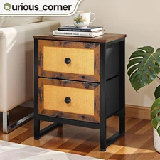 2 Drawers Dresser Bedroom Brown Nightstand End Table Storage Organizer Cabinet