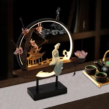 Incense Burner Holder 3 Gear Led Night Light Ceramic Backflow Incense Decoration