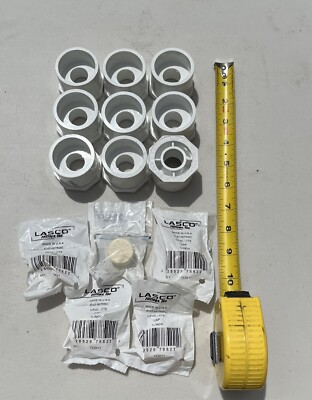 Lot of 9 Lasco Sch 40 1-1/2  X 1/2  Reducing Bushing + Lot of 5 3/4  Cap