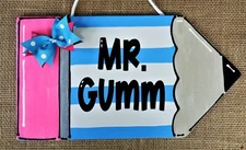 Personalize TEACHER PENCIL SIGN Name Plaque School Class Classroom Wall Hanger