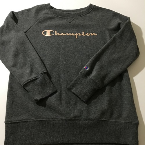 CHAMPION Sweatshirt Youth Size LARGE Crew Neck Long Sleeve Gray Gold LOGO - Picture 5 of 6
