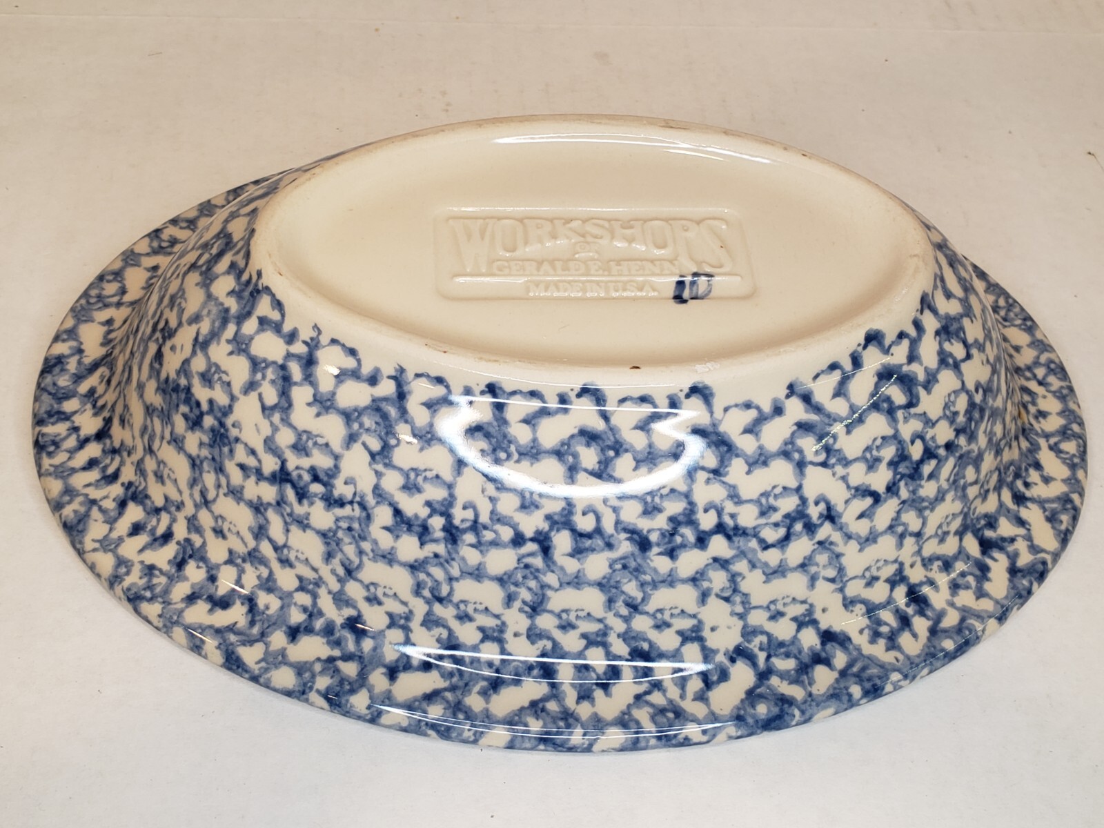 Roseville Blue Spongeware Pottery of Gerald Henn 10" Oval