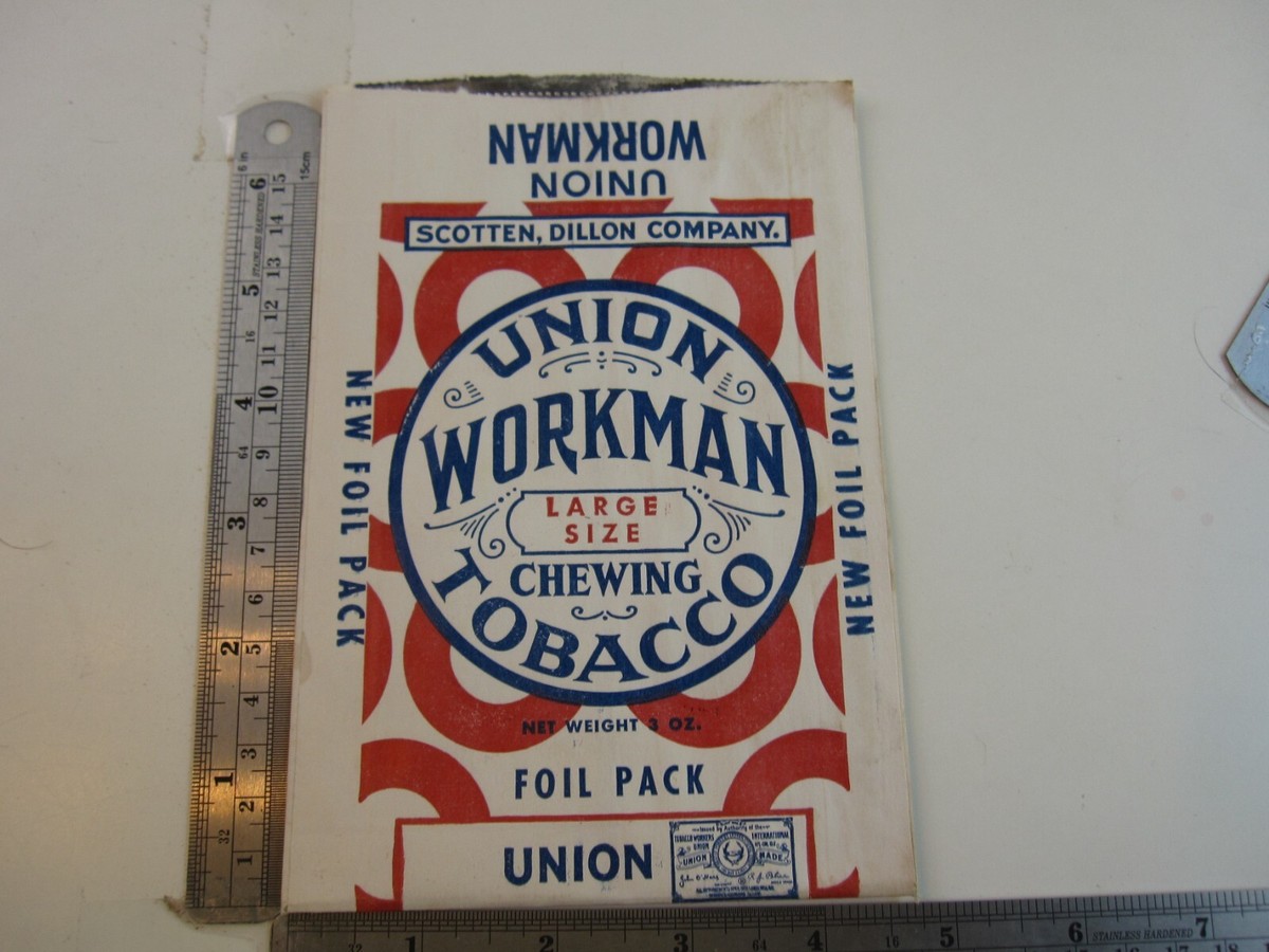empty chewing tobacco pouches Scotten Dillon Union Workman Chewing Tobacco NOS 3oz. Empty Foil Pack Pouch  BIS
